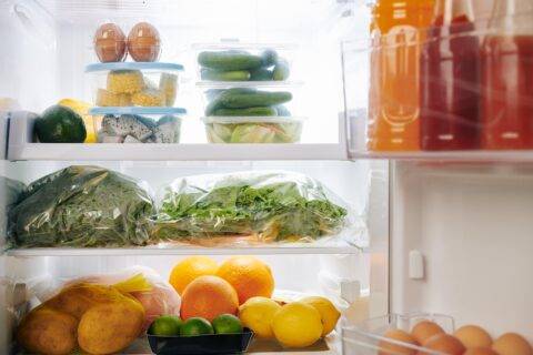 A fridge full of fresh produce.