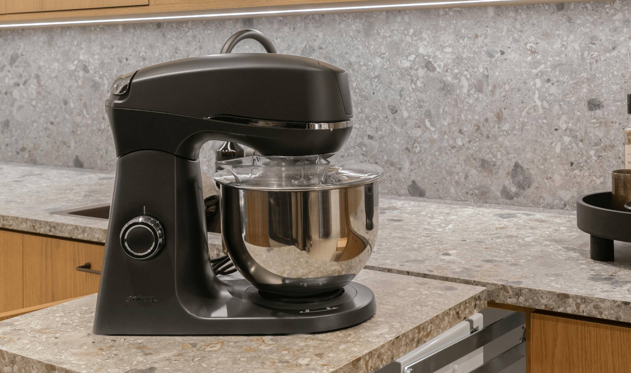 A stand mixer on a counter.
